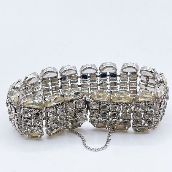 Vintage Kramer Of New York Rhinestone & Silver-Tone Bracelet - Picture 1 of 10